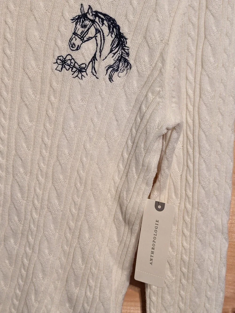 Maeve By Anthropologie Cream Horse Sweater *Small *NWT * Gorgeous - Picture 4 of 4